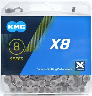 Cadena de bicicleta KMC X8 6/7/8 18/21/24 velocidades 116L se adapta a 3x7 3x8 carretera MTB SRAM Shimano Foto 1 de 3