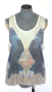 Topshop Tank Top Eagle Print White Jersey Sleeveless T Shirt Tee Crew Neck UK 8 - Picture 1 of 12