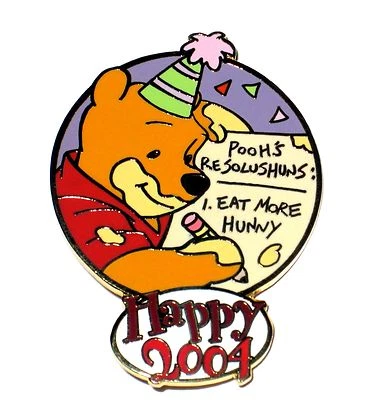 Rare LE 100 Disney Auction Pin✿ Winnie Pooh New Year Resolution Eat More Honey - Image 1 of 4