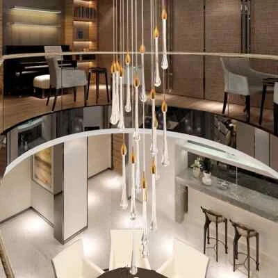 Staircase Pendant Light Crystal Long Raindrop Chandelier Led Kitchen Island Lamp - Image 1 of 4