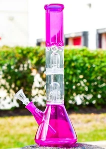 "Bong femenino de 13" doble perc tubo de agua hookah burbujeador rosa *EE. UU.* - Imagen 1 de 12