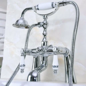 Chrome Brass Clawfoot Bath Tub Faucet w/ Hand Spray Shower Mixer Tap Deck Mount - Picture 1 of 8