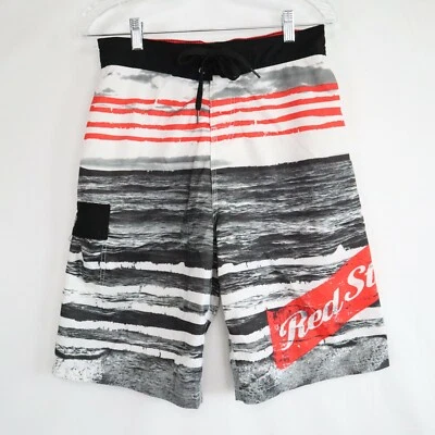 Bañador corto a rayas rojas para hombre cintura elástica mediana forrado de malla cerveza Foto 1 de 4