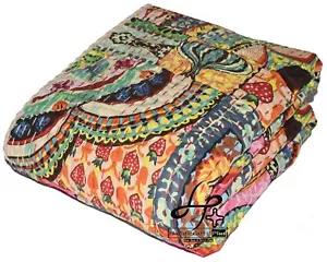 100% Cotton Kantha Quilt Indian Handmade Bedspread Bedding Blankets Twin & King - Picture 1 of 7