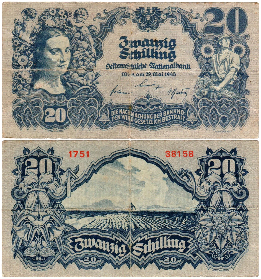 Austria 20 Schilling P#116 (1945) Oesterreichische Nationalbank Fine - Image 1 of 1