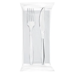 100/500 BIS Coppia Posate Plastica RIUTILIZZABILI Forchetta Coltello Tovagliolo - Foto 1 di 6