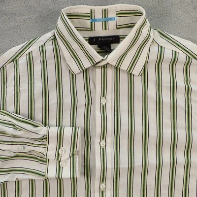 J Ferrar Shirt Mens Large 16-16.5 White Green Striped Long Sleeve Modern Fit - Image 1 of 4
