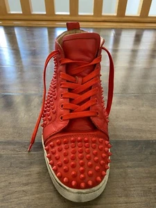 *1 SHOE NOT A PAIR* Christian Louboutin Mens Spike Red High Top Sneaker 43 US 10 - Picture 1 of 7