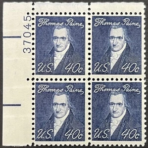 US Prominent Americans, Scott 1292a, 40c Thomas Paine, PB of 4 Tagged, MNH, F-VF - Picture 1 of 2