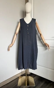 Alessia Pacini Womens 100% Linen Dress Size 2X Navy Blue Pockets Leganlook Italy - Picture 1 of 14