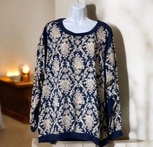 Women Dress Barn Blue Paisley Design Long Sleeve Blouse Sz 2X - Picture 1 of 9