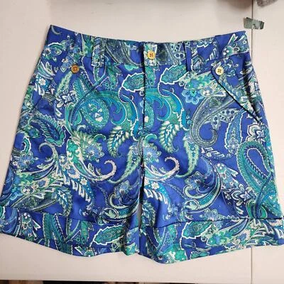 Ralph Lauren 蓝色绿色佩斯利短裤女式 8 码全新带标签 — 第 1/4 张图片