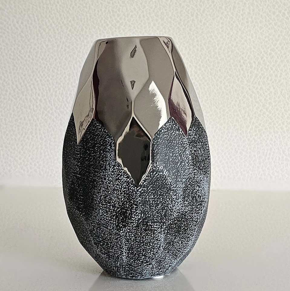 Vase Blumenvase Keramik grau anthrazit petrol silber H 18cm modern Trend formano - Bild 1 von 1