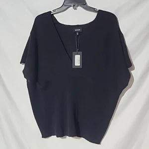 NEW - Large - HEYSON Black V-Neck Sweater, Pockets, Drop Shoulder, Slit Sleeves - Picture 1 of 9
