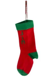 Vintage Knit Croché Calcetín Navidad" Jim " Rojo Verde Vacaciones Decor 50.8cm - Imagen 1 de 5