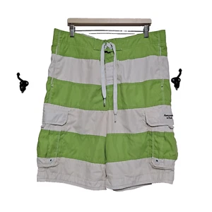 Abercrombie & Fitch Board Shorts Men XL Green Stripe Swimming Trunks Beach Y2K - Picture 1 of 8