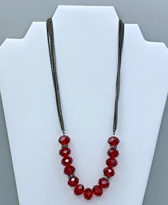 Collar Kenneth Cole 18 Pulgadas Gris Gunmetal Cadena Cristal Rojo 1-980 Foto 1 de 4