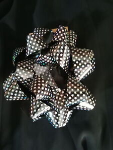Bow Pre made - Black Large 7" with Hologram stars - High Quality - (0412)