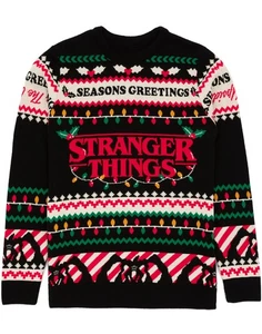 Stranger Things Black Logo Christmas Jumper Unisex - Picture 1 of 10