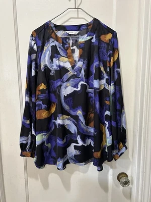 Nine West 2X Abstract purple black brown long sleeve shirt  smart casual  - Image 1 of 4