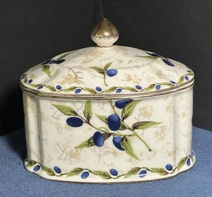 Burton & Burton Porcelain Trinket Box Lid w/Olive Branch Design & Gold Trim 6.5" - Picture 1 of 15