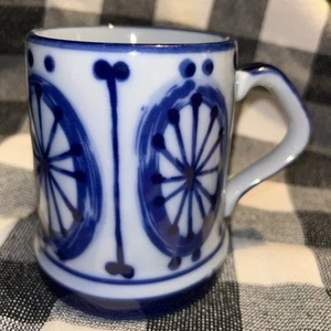 Vintage NORDIC Kaffeetasse Becher C J PETERSON handbemalt blau / cremeweiß RÄDER - Bild 1 von 9