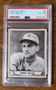 1940 Playball Card #56 Eddie Miller PSA 6 EX-MT Boston Bees! Nice! - Picture 1 of 2