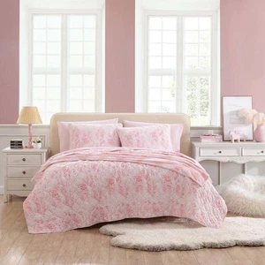 Butterfly Ombre 3-Piece PALE ROSETTE PINK Microfiber Full/Queen Reversible Quilt - Picture 1 of 7