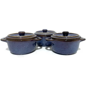 Vancasso Capri Stoneware Mini Casserole Dish w/Lid Starry Blue 3.75 x 2 Set of 3 - Picture 1 of 9