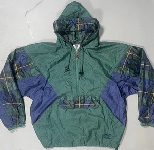 Vintage In Excess Windbreaker Half Zip Plaid Soccer  Pullover Jacket Mens Medium - Picture 1 of 12