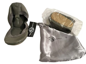 NEW Yosi Samra Ballet Flats Folding Shoes •8•Dark Grey Leather Charcoal Bag $115 - Picture 1 of 8