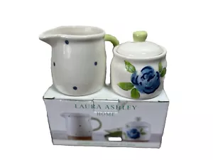 Laura Ashley Home Blue Roses Polka Dots Cream and Sugar Set NIB - Picture 1 of 4