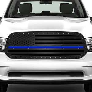 300 INDUSTRIES Custom Aftermarket Grille for 13-18 Ram 1500 Truck BLUE LINE FLAG - Picture 1 of 4