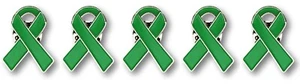 5 Green Awareness Quality Enamel Ribbon Pins With Clutch Clasp - Made To Last - Picture 1 of 4