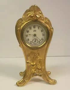 Jennings Bros. Art Nouveau Miniature Table Clock, Gilt Bronze, Working (#1) - Picture 1 of 11
