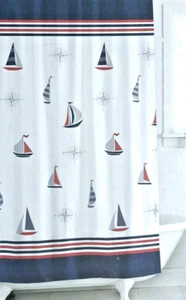 Sail Boats Nautical Cloth Shower Curtain Summer Beach House Polyester 70x72" - Picture 1 of 12