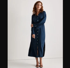 Madewell NEW NWT Womens 8 Satin Button Front Midi Shirt Dress Long Sleeve Blue - Picture 1 of 7