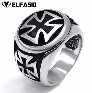 Men's Boy's Silver Iron Cross 316L Stainless Steel Biker Ring Size 8-15 - Picture 1 of 5