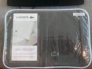 LACOSTE SHEET SET QUEEN DARK GRAY ALLIGATOR 100% COTTON NEW AUTHENTIC - Picture 1 of 5