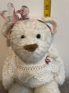 Ivory Teddy Bear First & Main 16” Chiffon with Lace Collar and Bow Headband - Picture 1 of 8