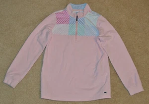 Used Vineyard Vines Kids Girls Over Sweater Zip Up Pullover Pink Blue  L 10 /12  - Picture 1 of 6