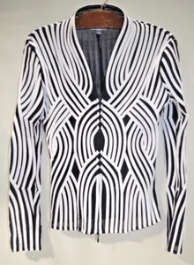 C7 - NEW Vintage Women’s 4 White & Black Wearable Art Zip Jacket Stretch Blazer - Picture 1 of 8
