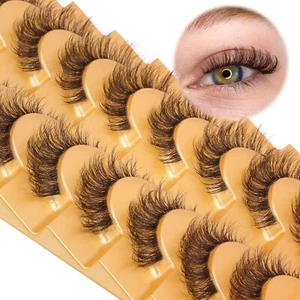 Brown Lashes Fluffy Wispy Colored False Eyelashes Natural Look D Curl Mink - Picture 1 of 6