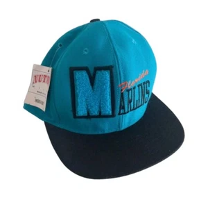 New MARLINS Florida MLB 90s Snapback Hat Cap Nutmeg Mills USA - Picture 1 of 11