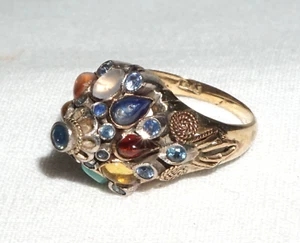 Vintage 10K Yellow Gold Princess Ring Sz. 4.5 w. Multicolor Gemstones (BrM)L3 - Picture 1 of 11