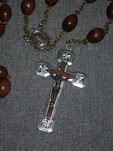 Large 30” Olive Wood Rosary w/ Sterling Silver Christ Figure Italy - Picture 1 of 7
