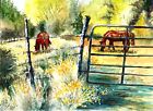 ORIGINAL - Horses Grazing In A Pasture, Horse Art, Country Art, Horse Farm Art