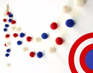 RED BLUE "SUPERHERO" felt ball garland.Baby Nursery.Kids Pom Pom Wall Decor. - Picture 1 of 3