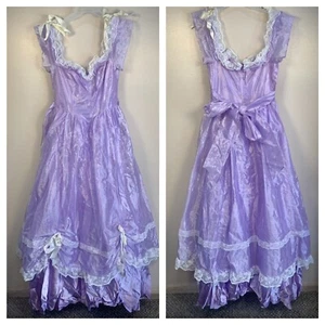 Vestido JC Penney Vintage Años 70 80 Encaje Satinado Tul Cinta Lazos Lila Blanco 7/8 - Imagen 1 de 15