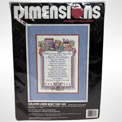 Vtg Dimensions Stamped Cross Stitch 3134 Shower Gift Bunny Cat Teddy Bear Baby - Image 1 of 4